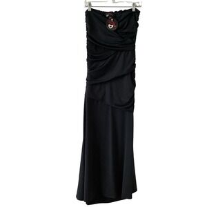 First Crush Black Ruched Strapless Maxi‎ Dress Gown Formal Evening M